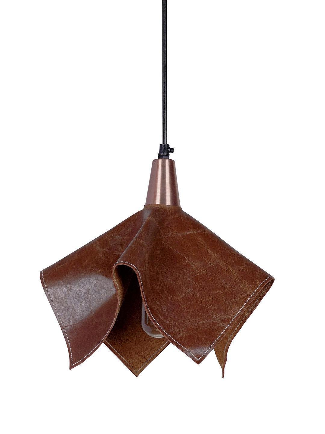 Brown Leather Handkerchief Hanging Pendant Light Lamp For Home Decoration