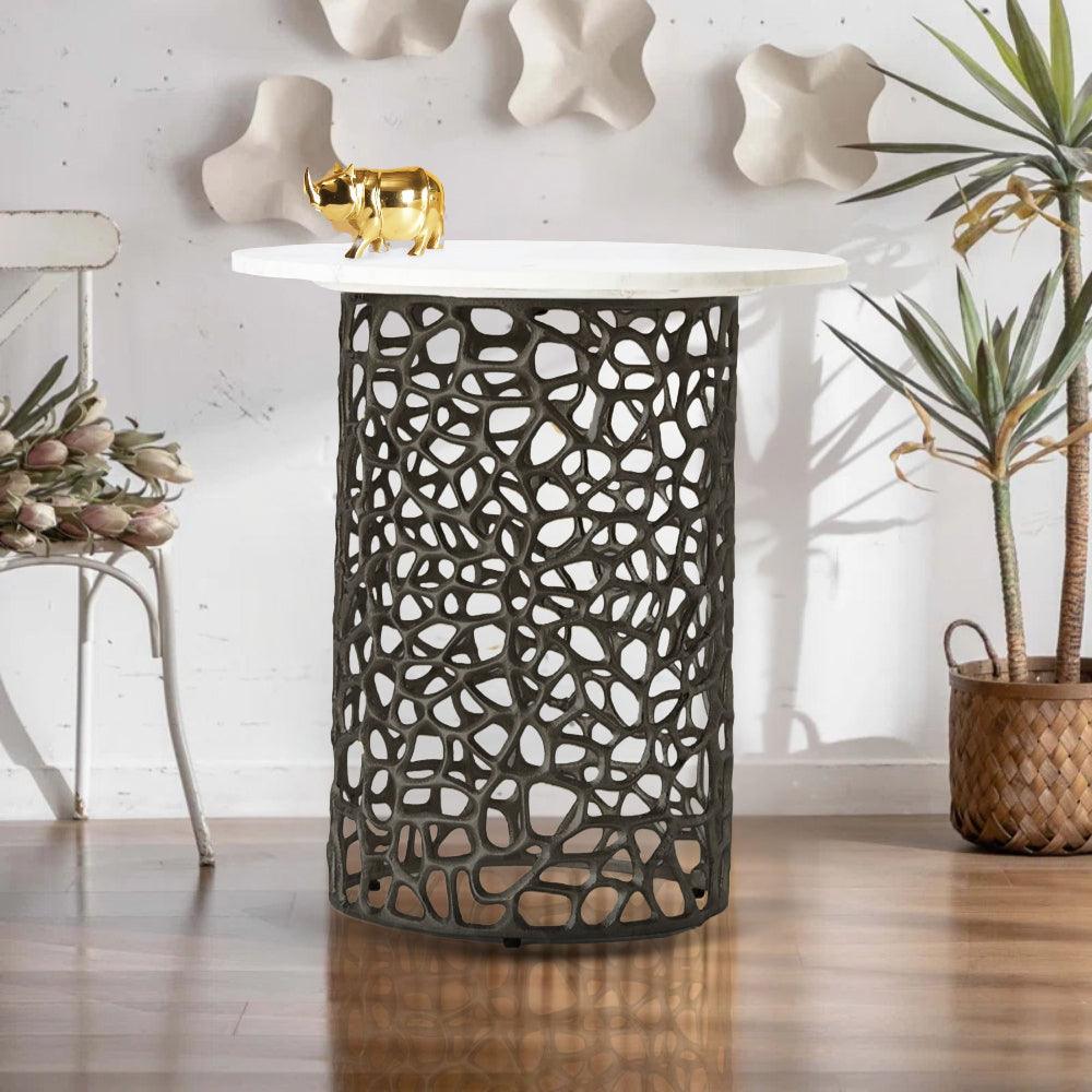 Dolce Marble Side Table | Designer Round End Table For Living Room |  Luxurious Teapoy Table