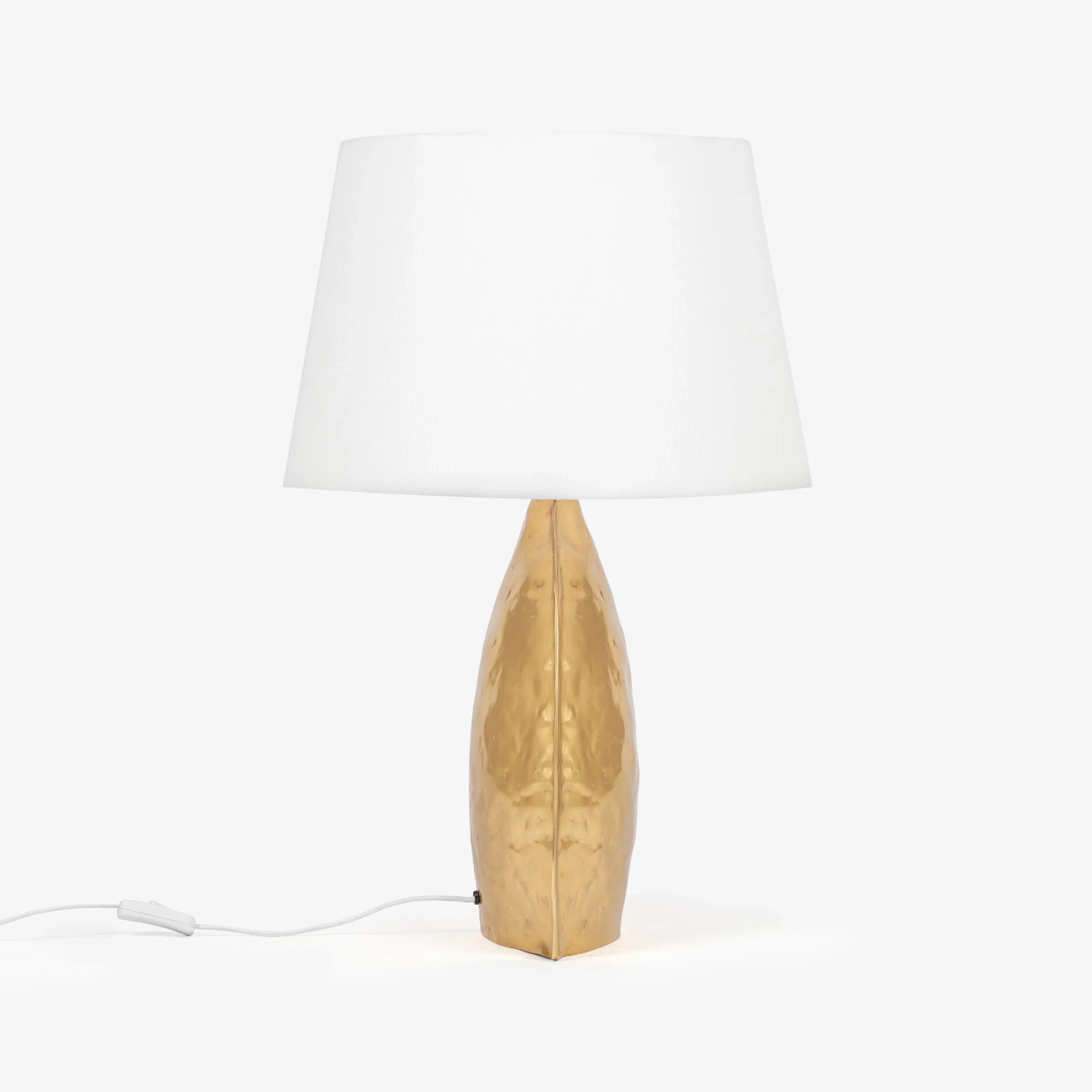 Nythos Table Lamp for Living Room Decor |  Brass Finish Desk Lamp with White Fabric Shade