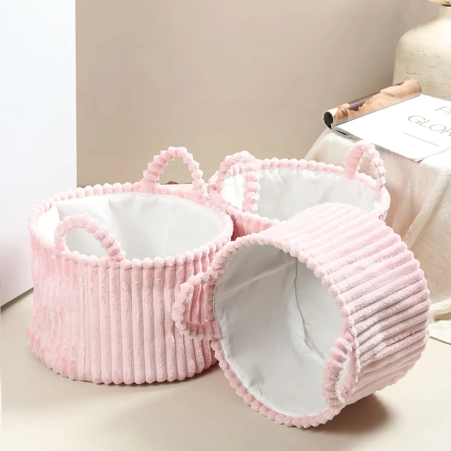 Cloud weave cloth basket Blush Pink Set of 3
