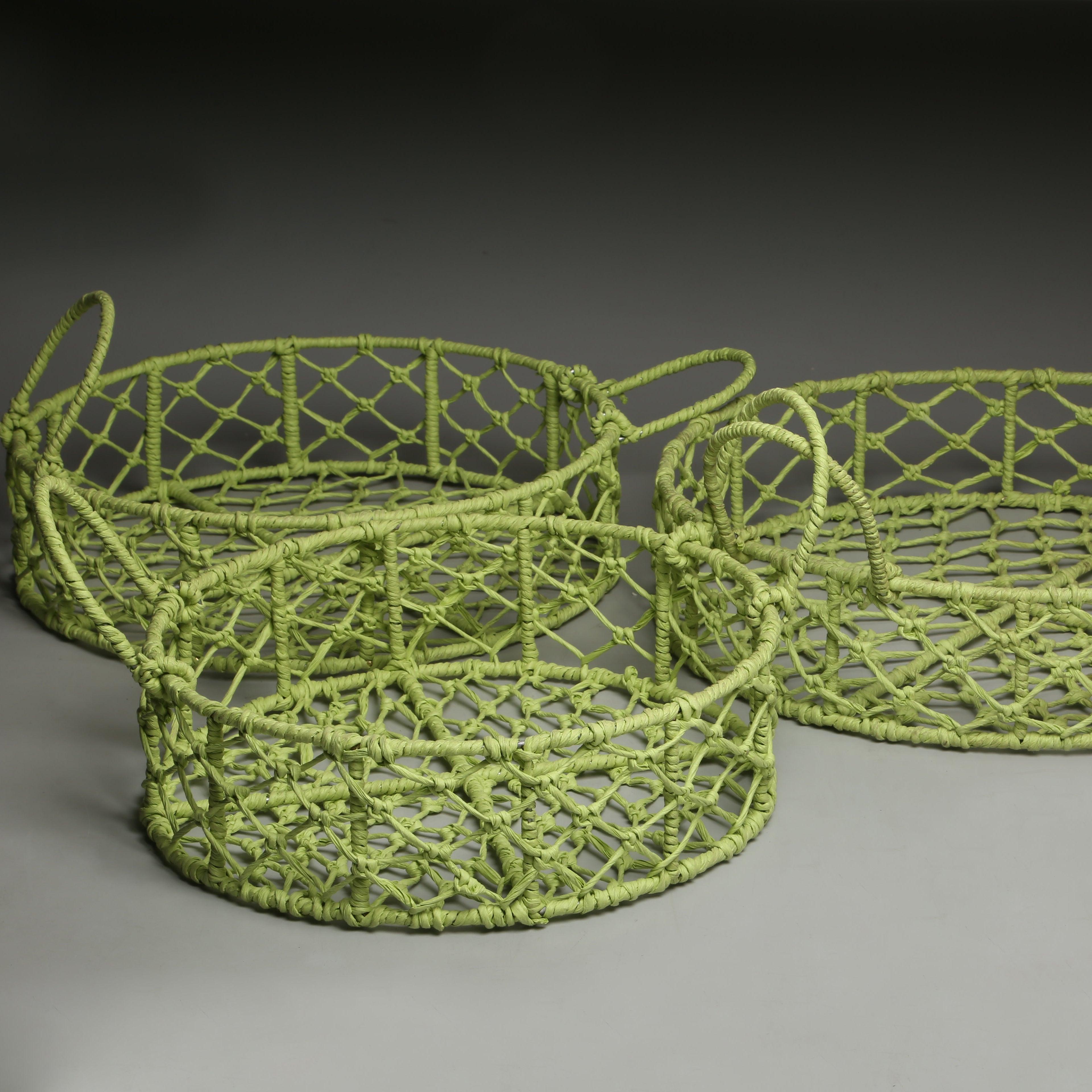 Handwoven Green Baskets Set of 3