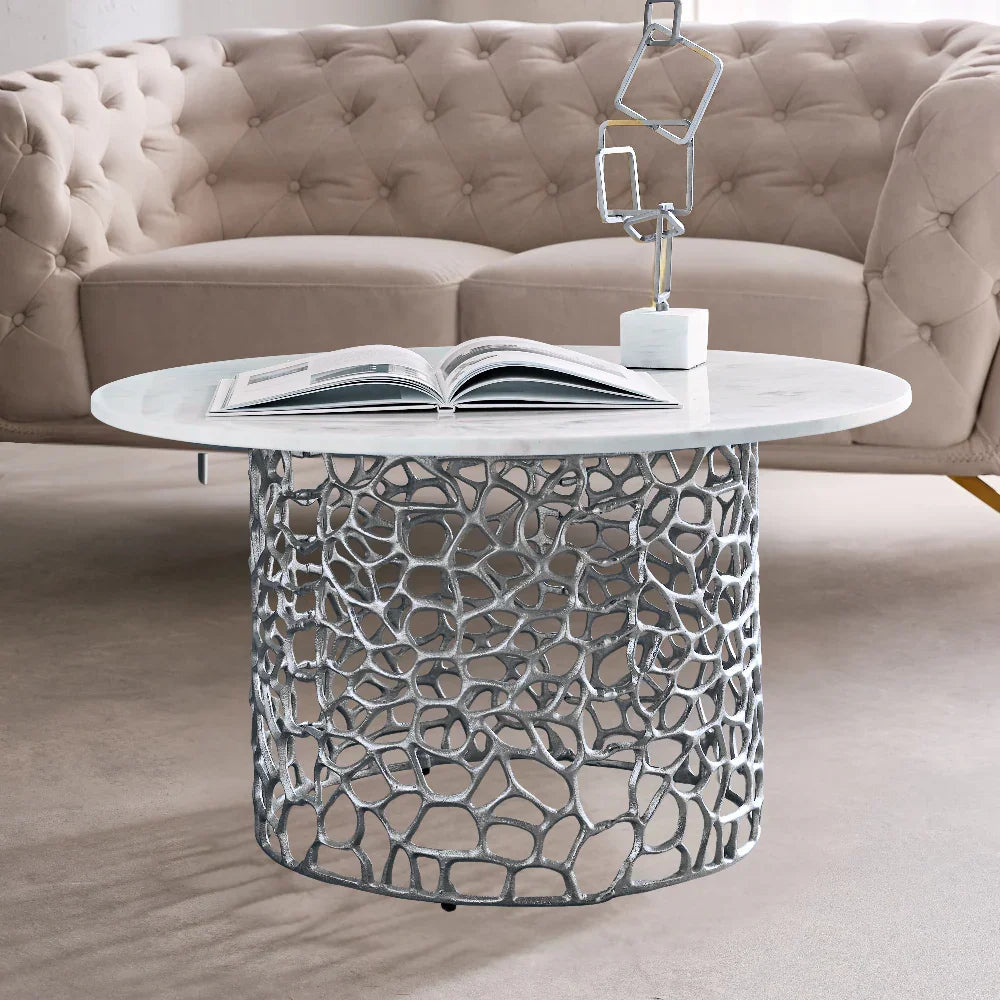 Dolce Marble Side Table | Designer Round End Table For Living Room |  Luxurious Teapoy Table