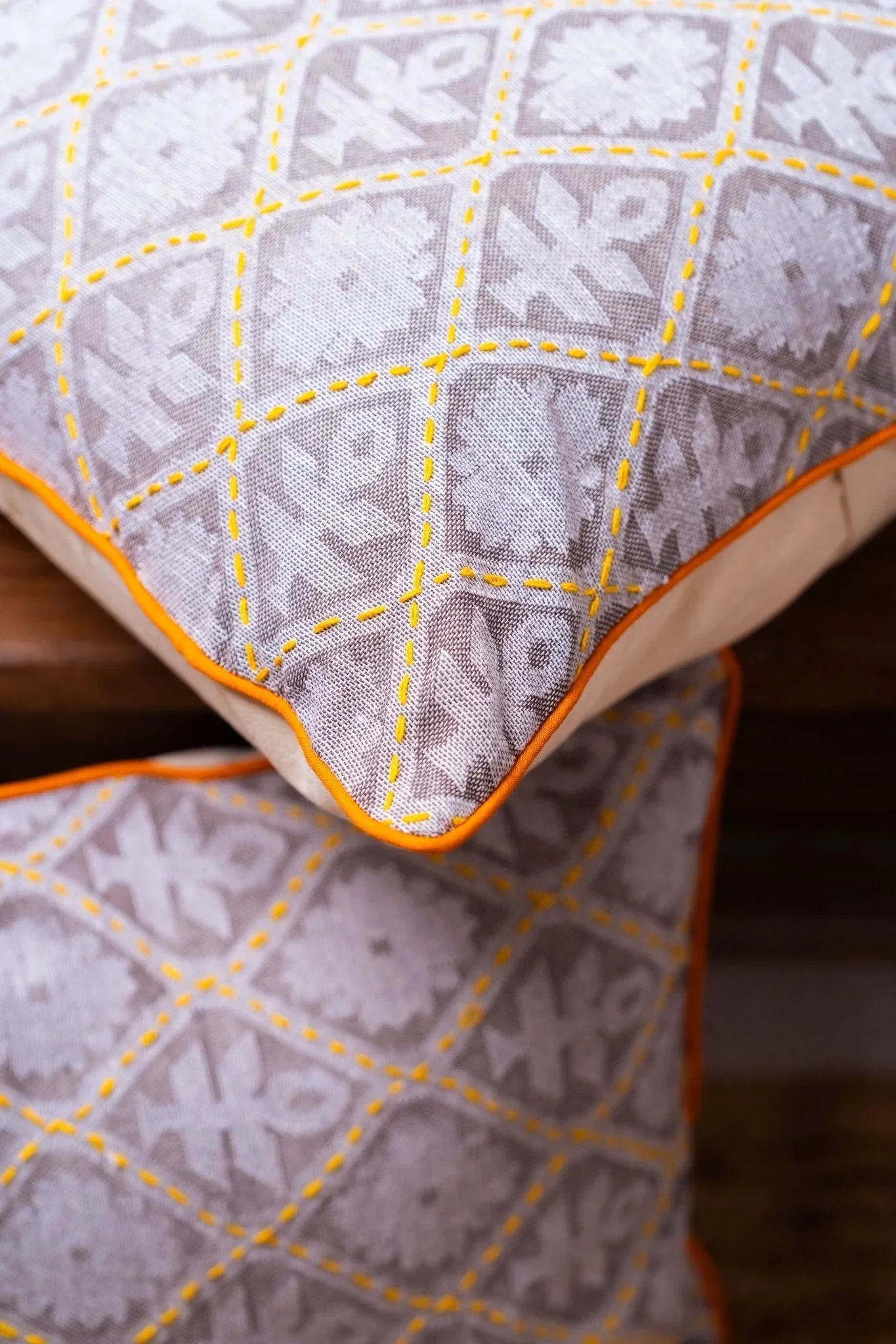 Handwoven Cotton with Kantha Work Cushion Covers