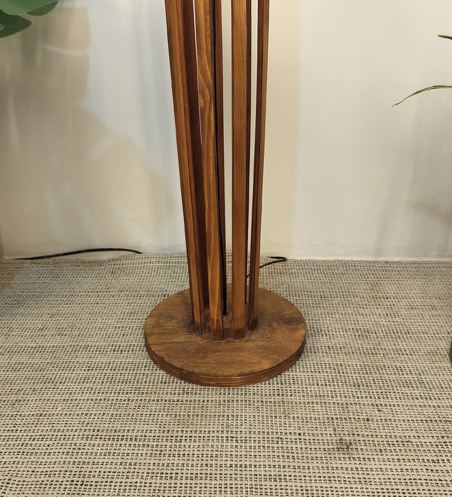 Tall Boy Wooden Floor Lamp With Fabric Lampshade