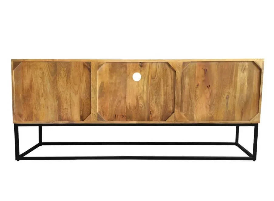 Wave TV Unit with 2 Doors | Solid Mango Wood TV Cabinet for Living Room