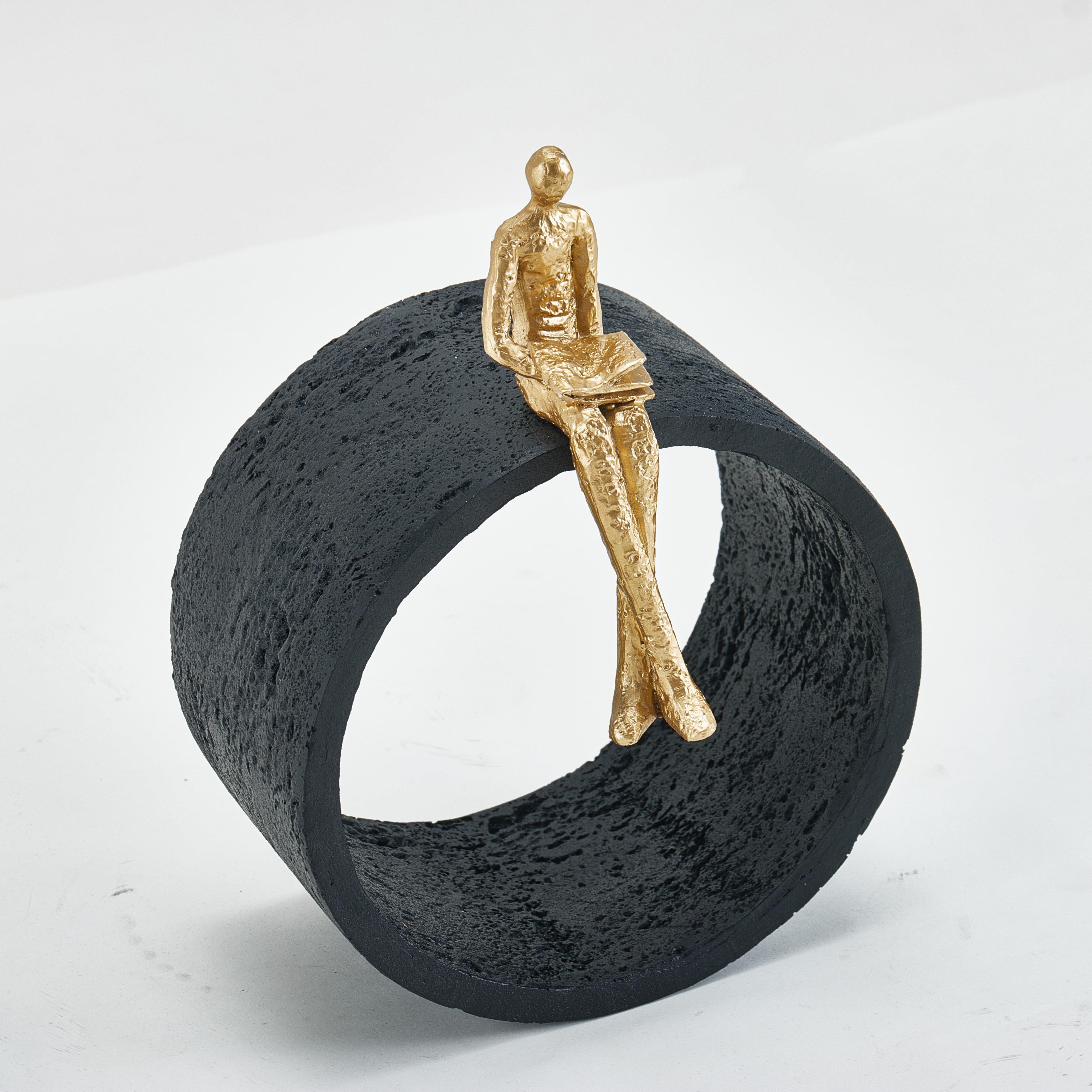 The Sitting Man Resin Sculpture for Home Decor | Black & Gold Accent Showpiece