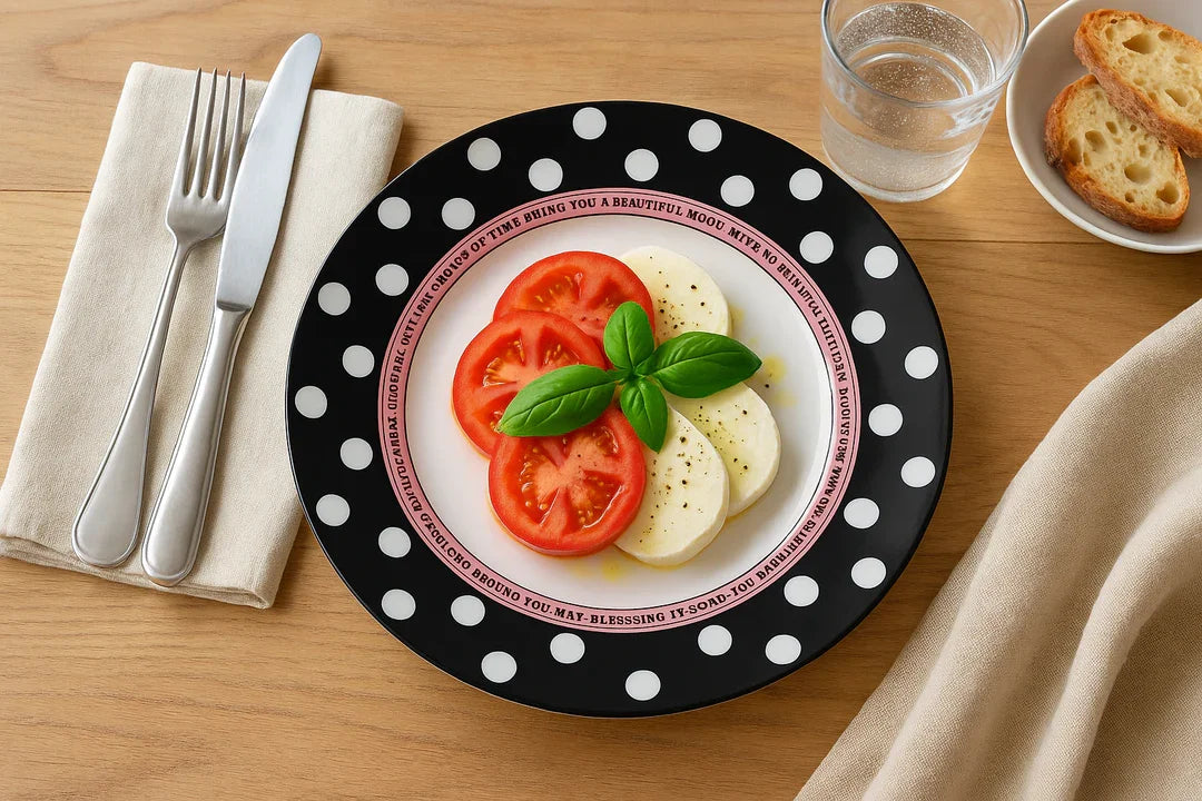 Premium Ceramic Polka Dot Dinner Plate – 26 cm Flat Serving Plate
