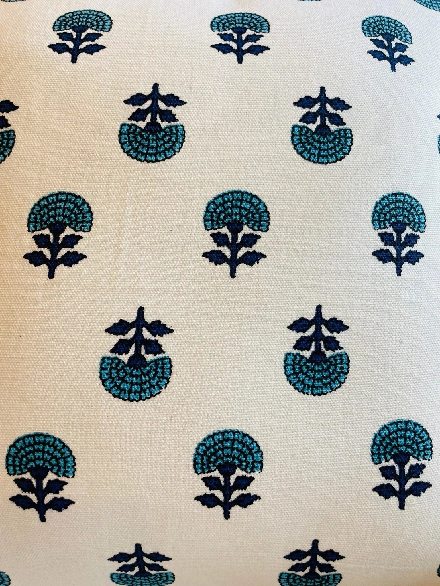 Turquoise Handblock Printed Cotton Cushion Covers - Set of 2