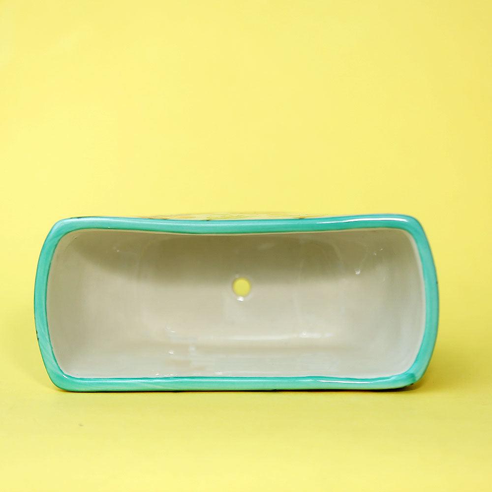Spring It On Handpainted Ceramic Planter | Multicolor Rectangular Flower Pot for Indoor Plants
