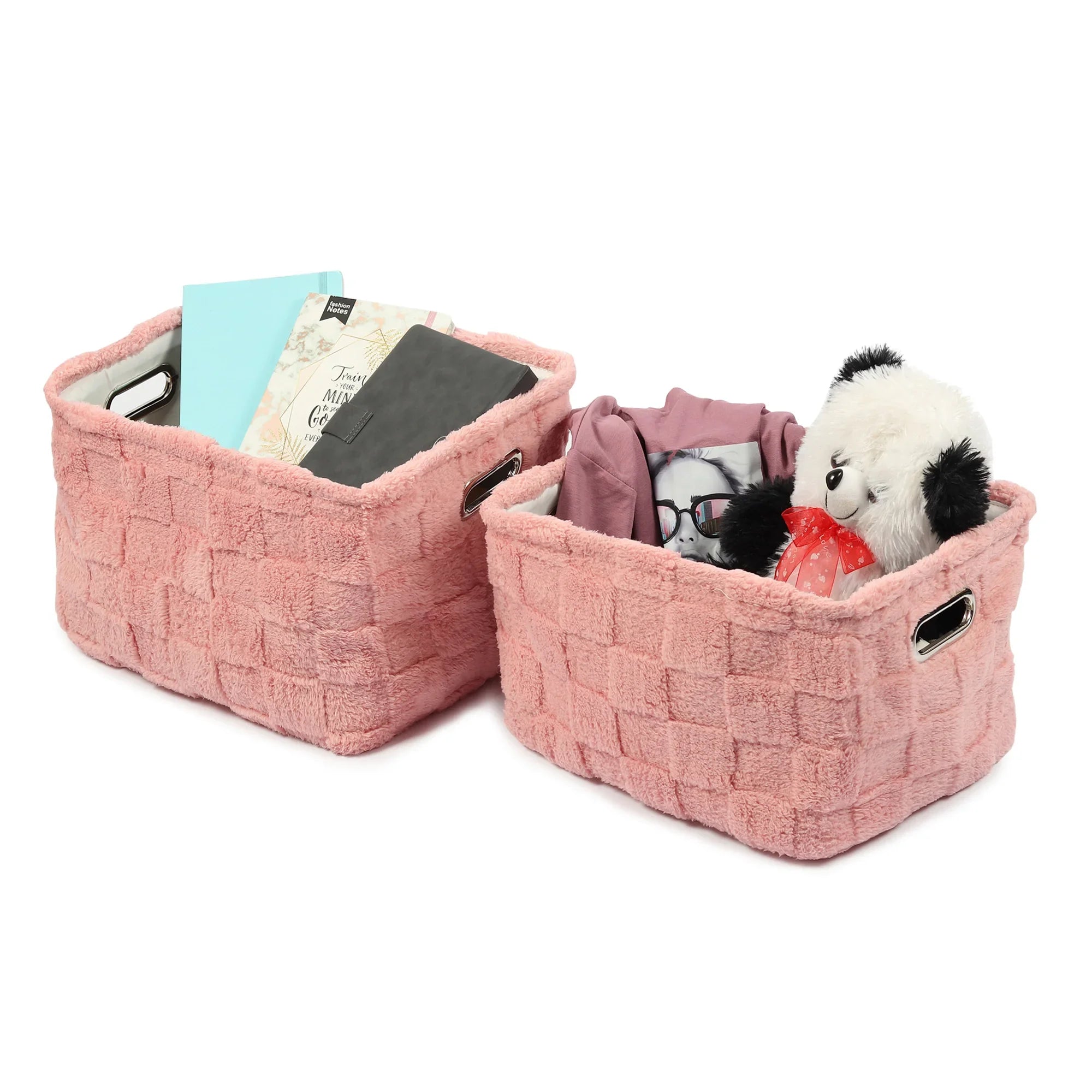 Soft Grid Plush Storage Basket Set of 2