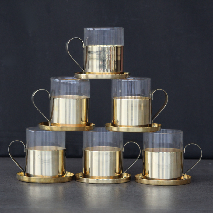 Borosil Fitted Brass Tea Cups | Traditional Mug Set For Home & Gifting