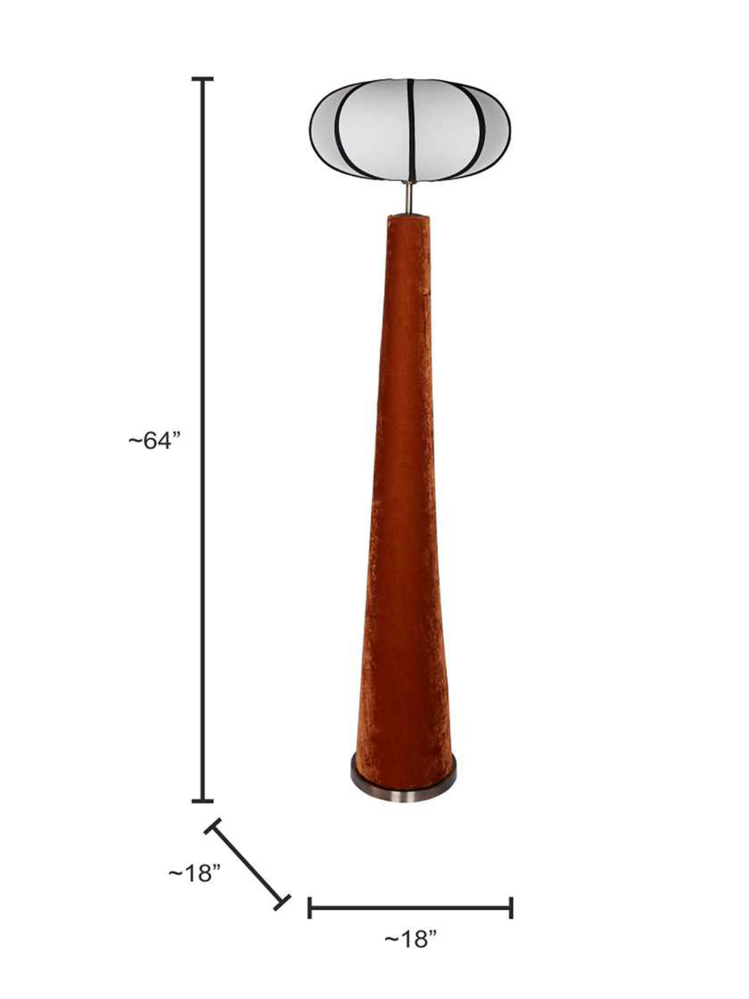 Modern Orange Velvet Conical Floor Lamp
  with Ivory Pumpkin Shade