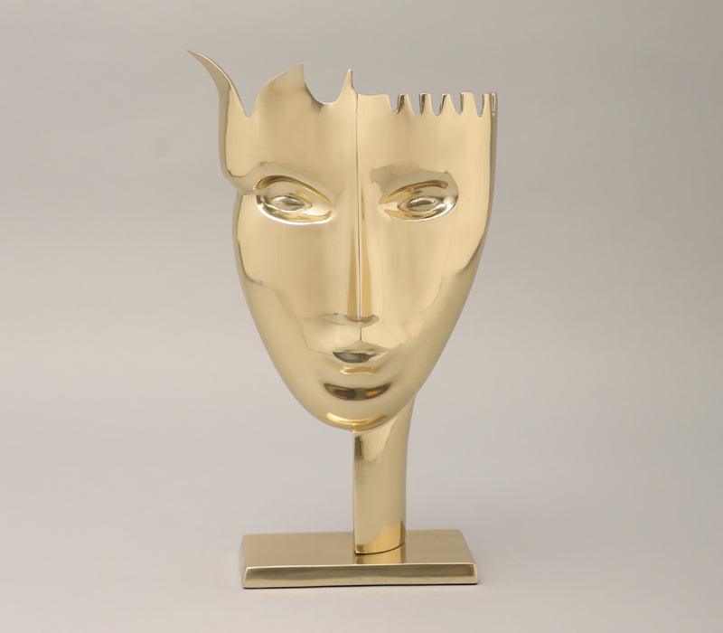 Face Me Sculpture | Polished Gold Aluminum Contemporary Art Decor for Modern Interiors | Designer Showpiece