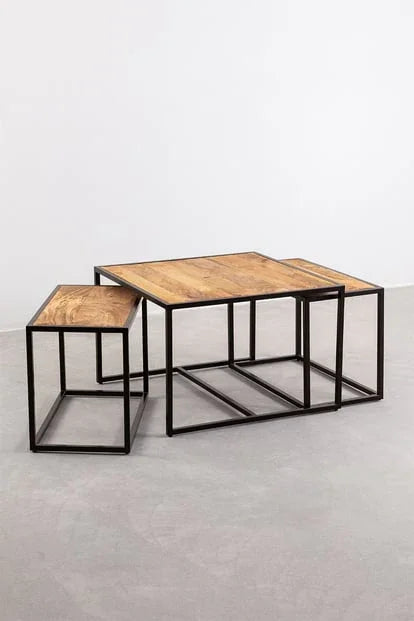 Serivali Set Of 3 Wooden Nesting Coffee Table | Mango Wood Nest of Tables