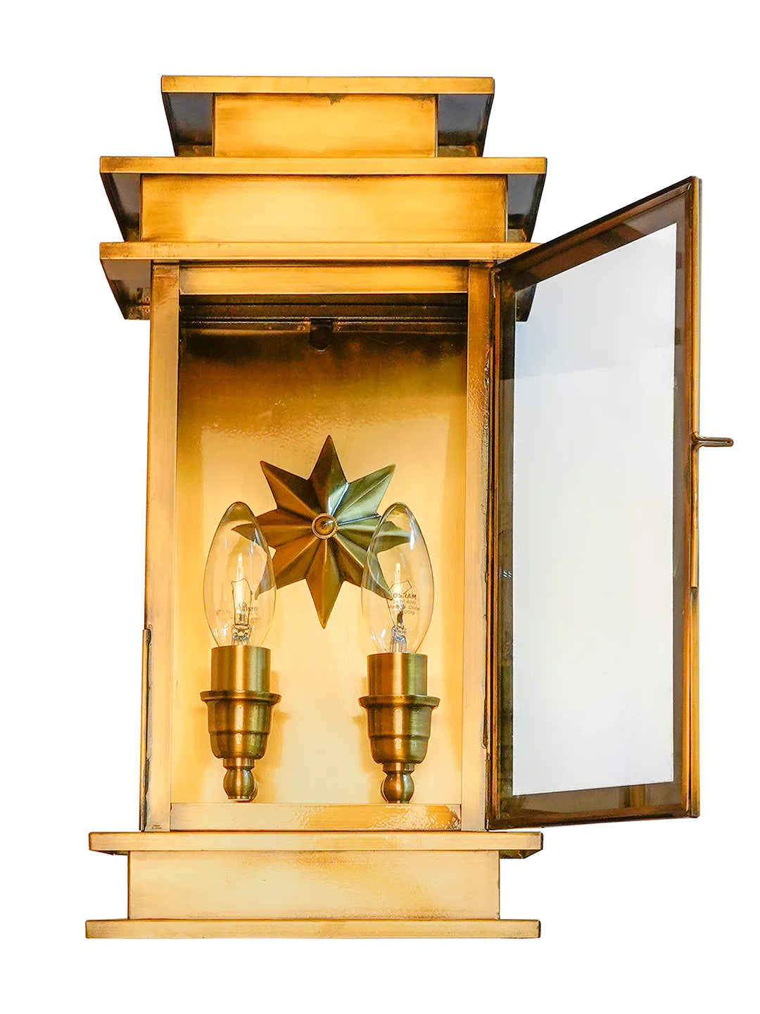 Antique Brass Art Deco Star Rectangular Wall Sconce