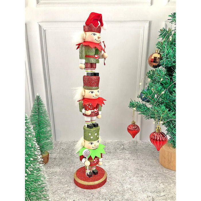 3-Tier Stacked Wooden Elves Christmas Table Decor Centerpiece