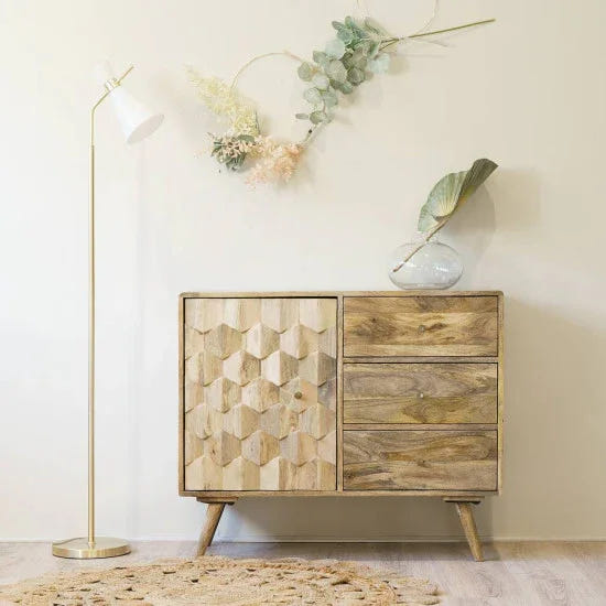 Mango Wood Sideboard cum Bookshelf | Open Storage Cabinet in Natural Finish