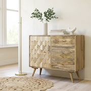 Mango Wood Sideboard cum Bookshelf | Open Storage Cabinet in Natural Finish