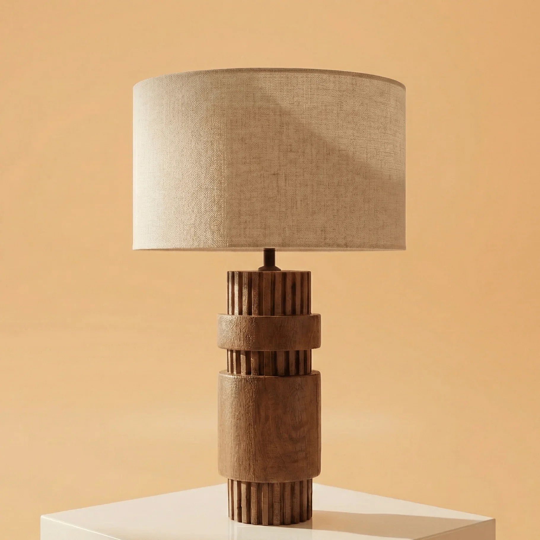 Taro Sculpted Mango Wood Table Lamp | Designer Wooden Lamp for Modern Interiors