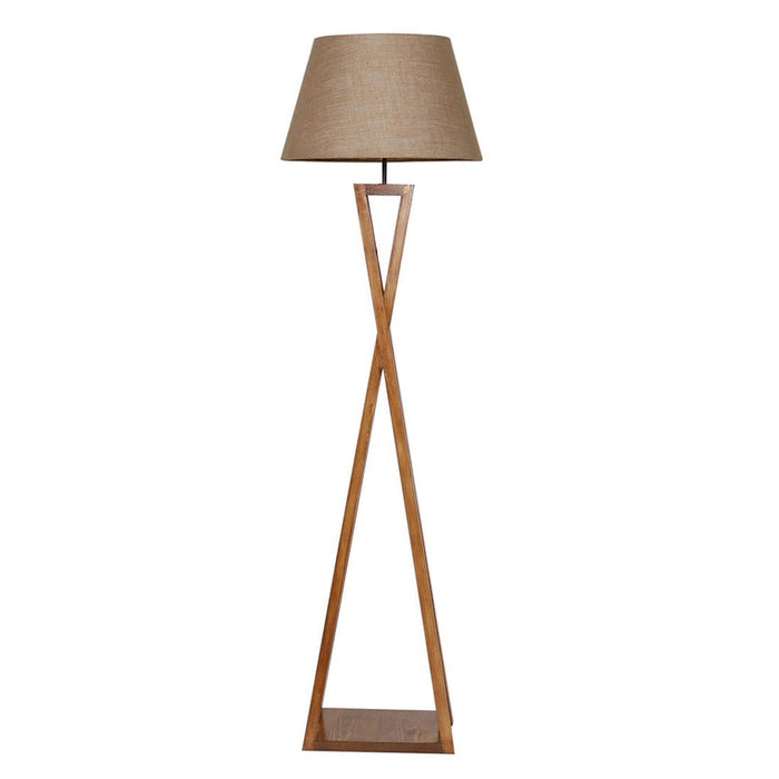 Monica Wooden Floor Lamp with Beige Fabric Lampshade