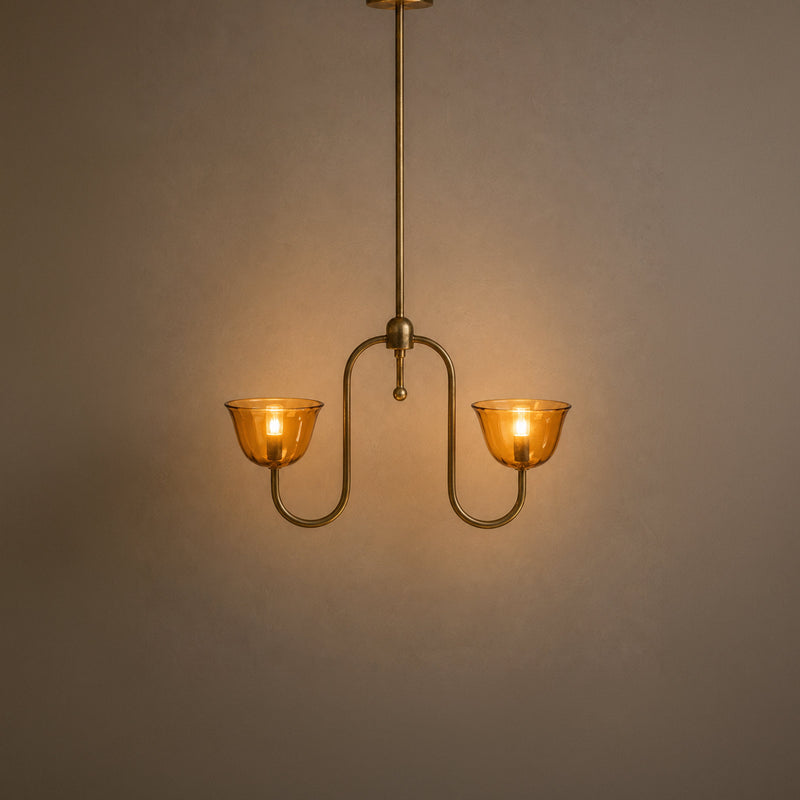 Lior Designer Pendant Lamp Light | Antique Brass Hanging Light with Amber Glass Shades