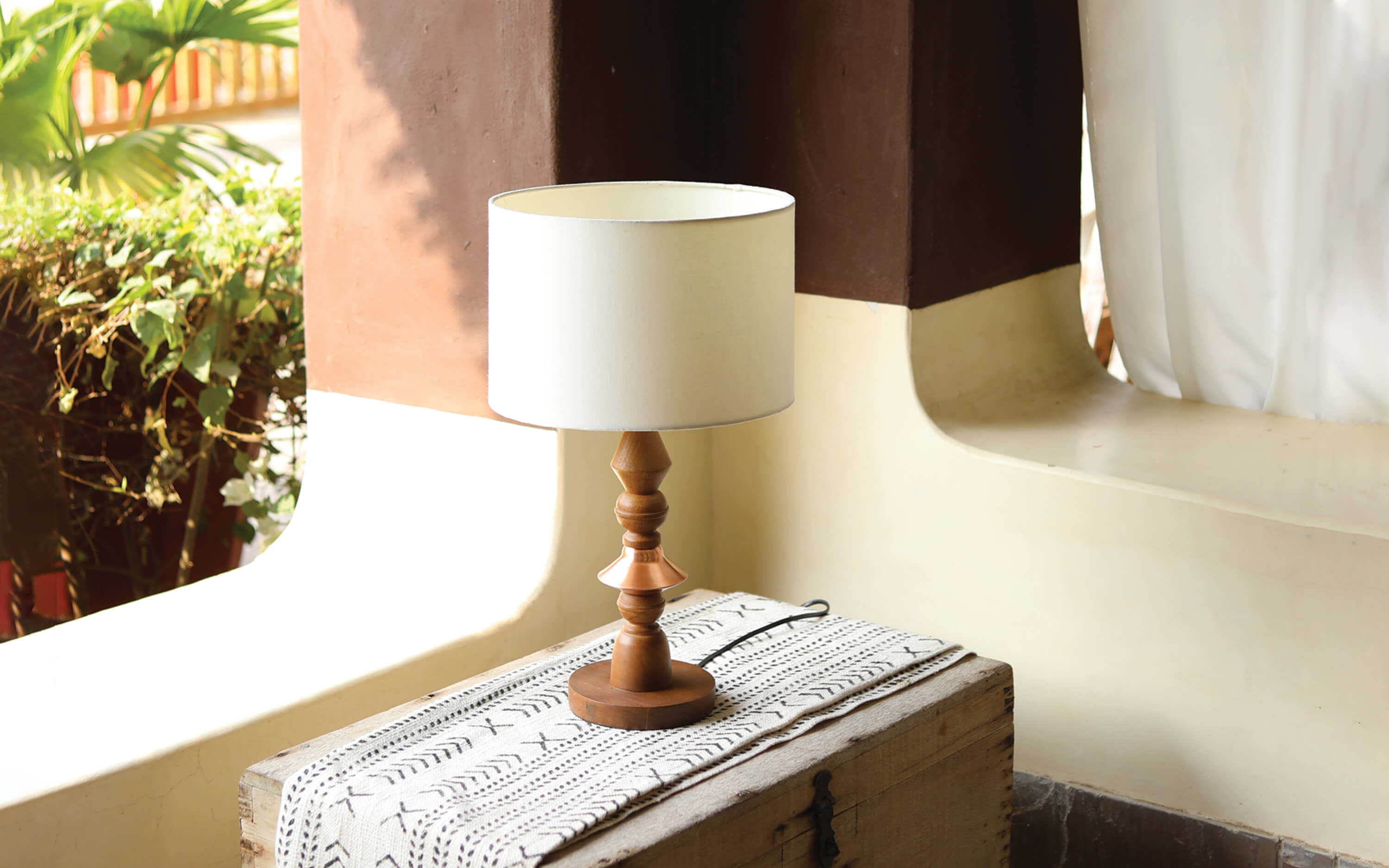 Jodha Table Lamp | Mango wood, Mild steel and Cotton linen shade