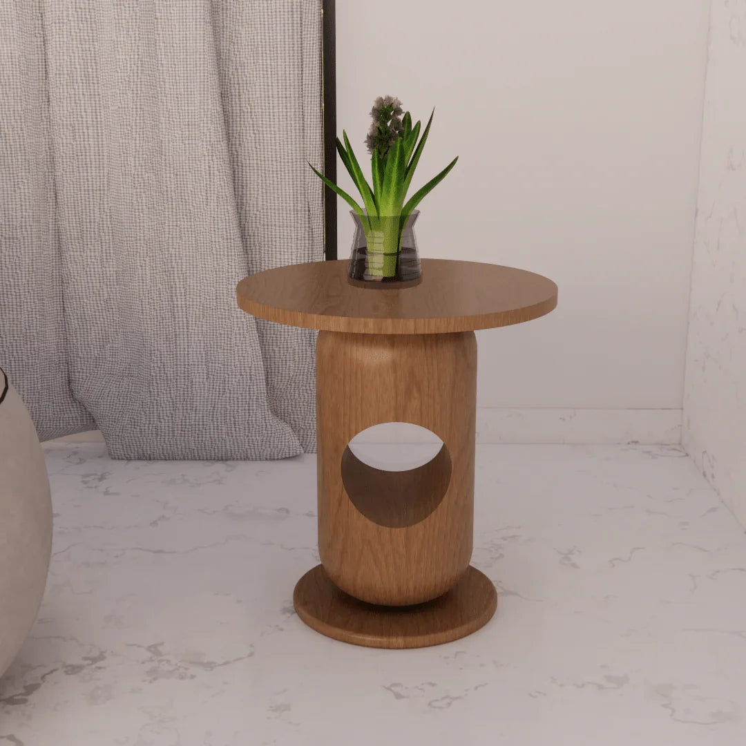 Anthill Teak Wood Side Table | Handcrafted Solid Wood Accent Table for Living Room | End Table