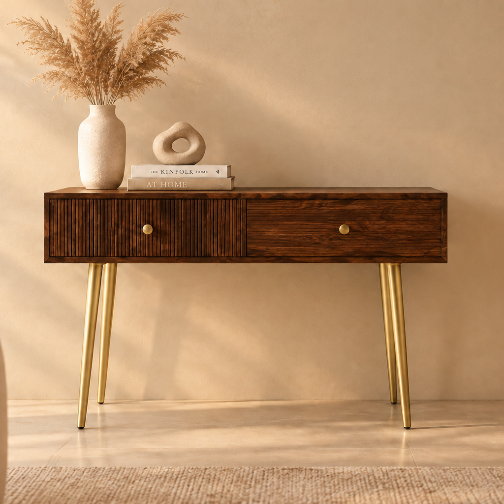 Slat Console Table | Sofaside Table with Drawer