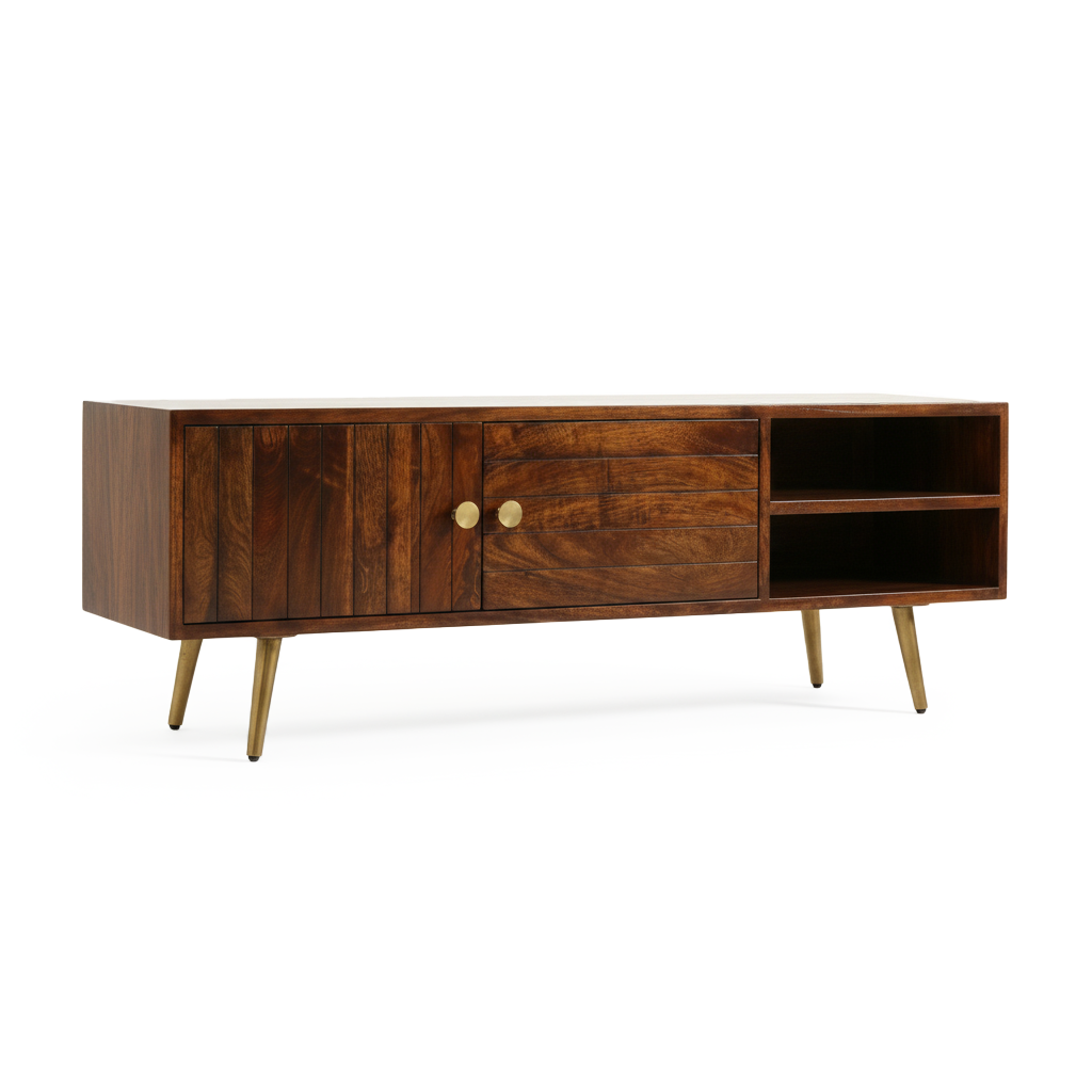 Slat TV Cabinet for Living Room | Wooden TV Unit | Media Console