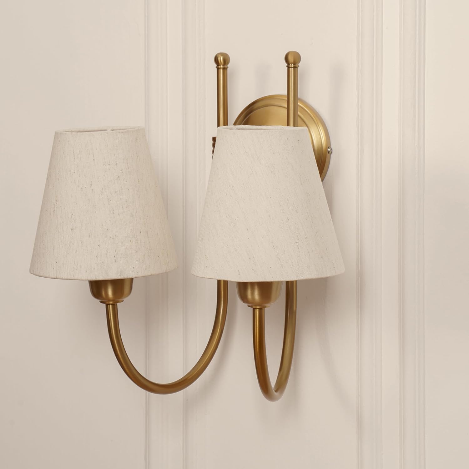 Double Hockey Wall Lamp Antique Brass Finish with Off White Glass Shade for Living Room, Bedroom and Home Decoration