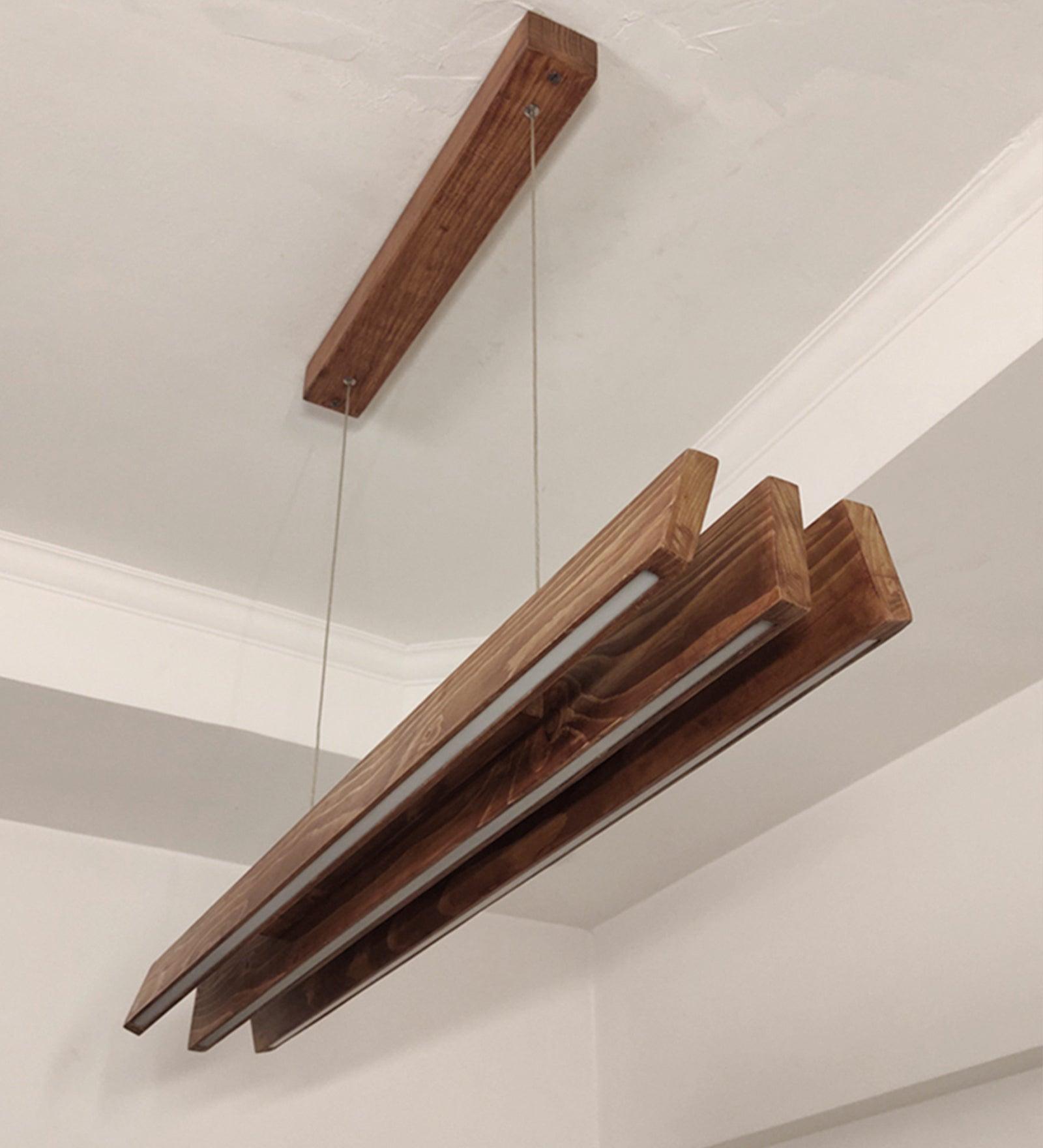 Slimline Trio Wooden Led Hanging Lamp | Pendant Light