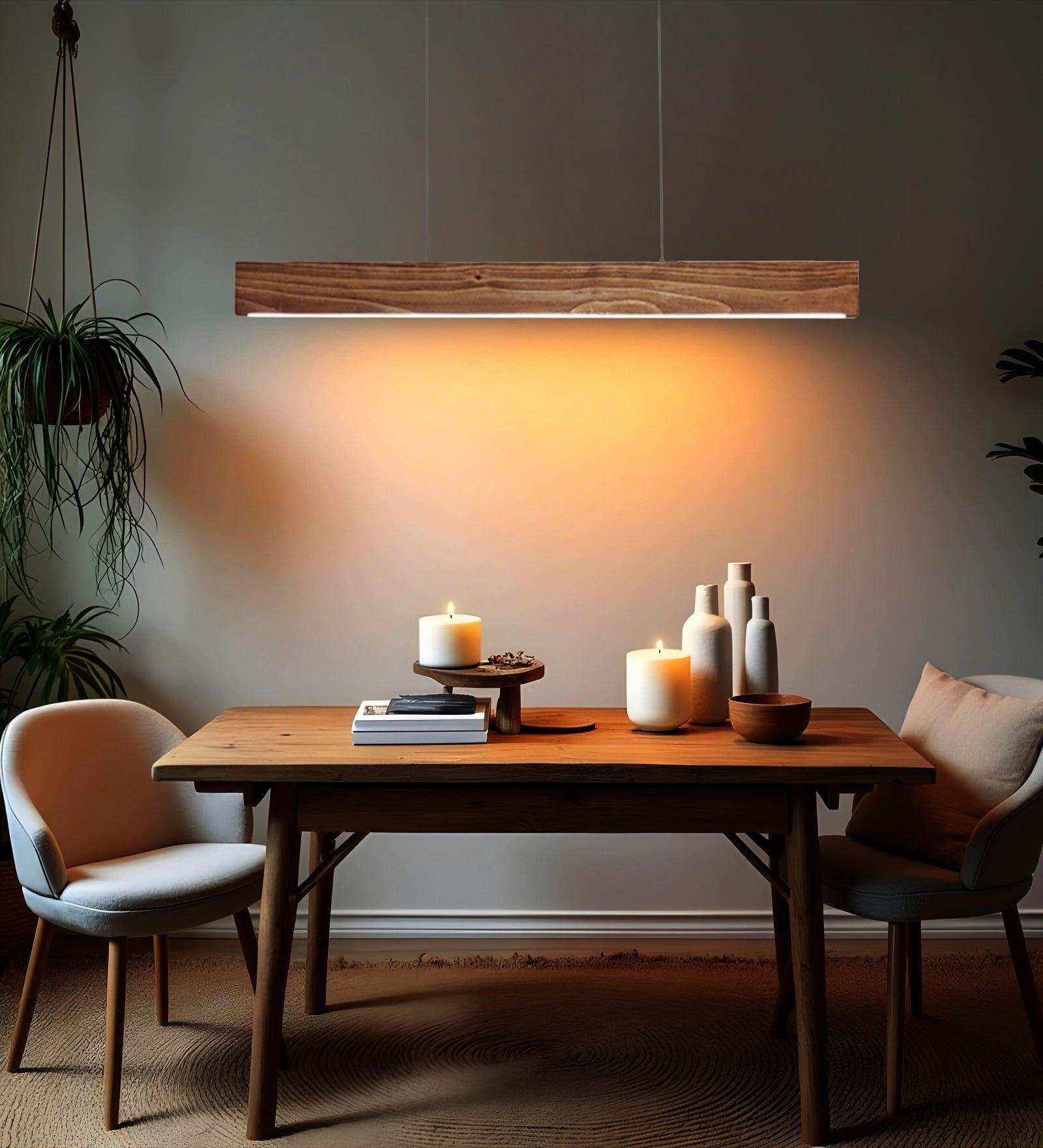 Slimline Brown Wooden Led Hanging Lamp | Pendant Light for Living Room