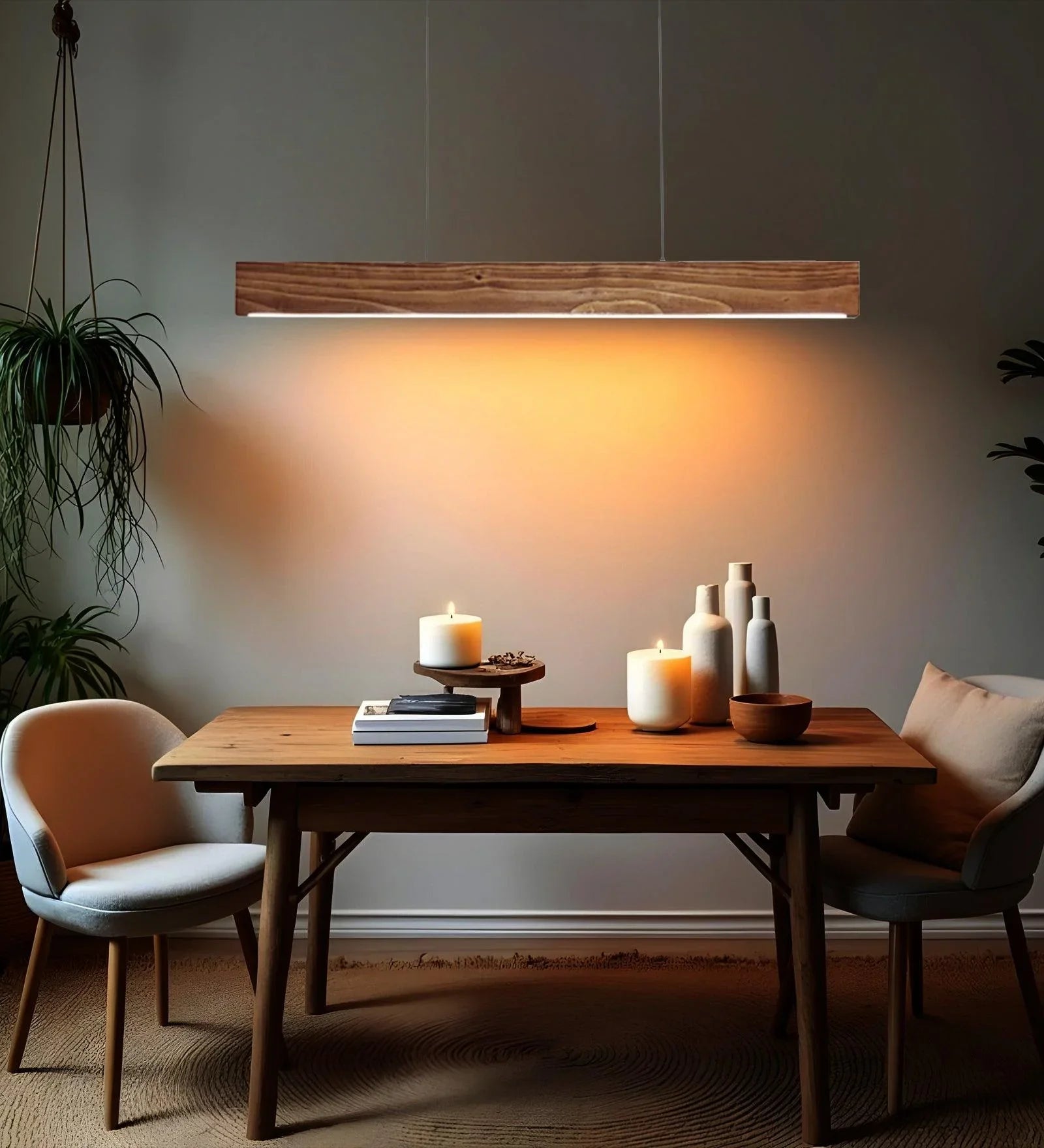 Slimline Brown Wooden Led Hanging Lamp | Pendant Light for Living Room