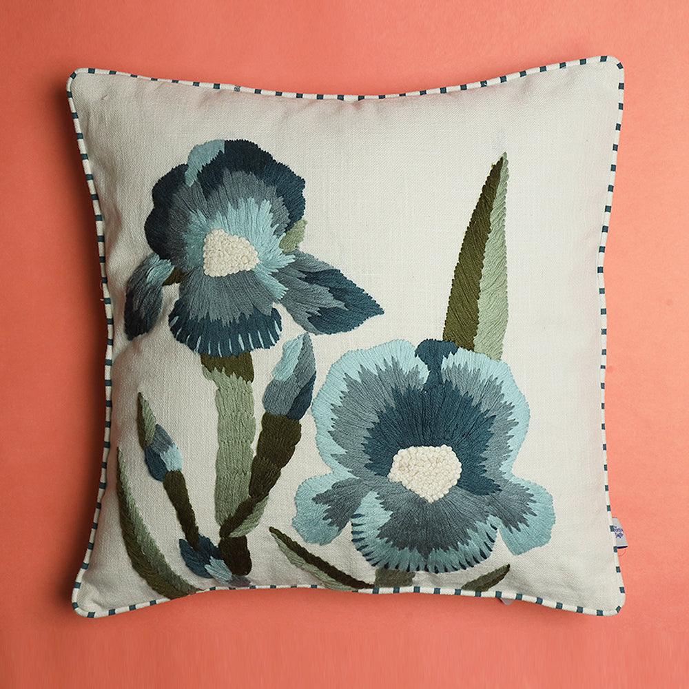 One Orchid Oasis Sofa Cushion Cover  Hand Embroidered Cotton Cushion Cover | Multicolour Decorative Sofa Pillow Cover