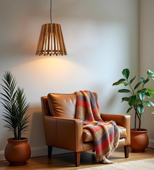 Soyuz Beige & Brown Wooden Single Hanging Light