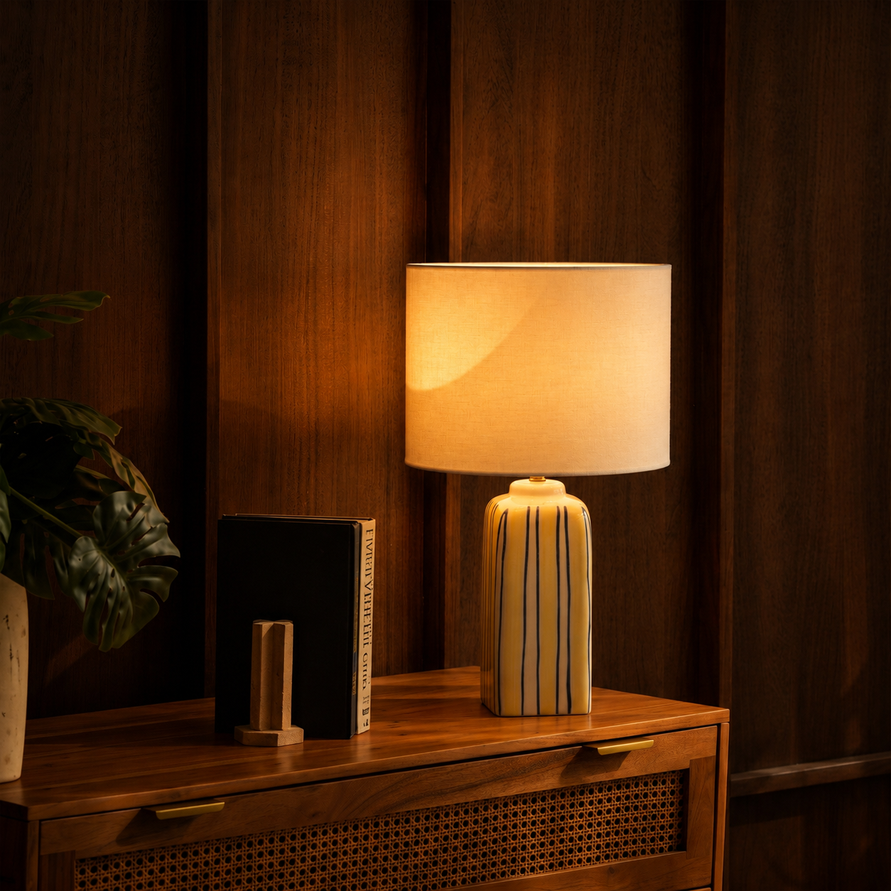 Ravello Table Lamp | Ceramic Bedside Table Lamp with Cotton Fabric Shade