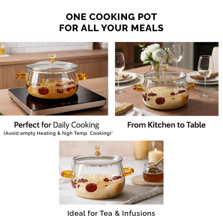 Borosilicate Glass Cooking Pot with Lid (800ml) | Heat Resistant Transparent Saucepan with Measuring Scale | Clear Soup & Milk Pot for Gas Induction & Microwave