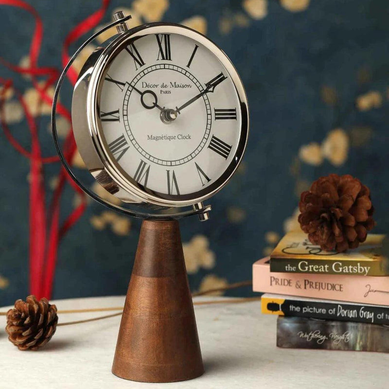 Vintage Wooden Base Table Clock | Antique Table Watch for Office & Home Decor
