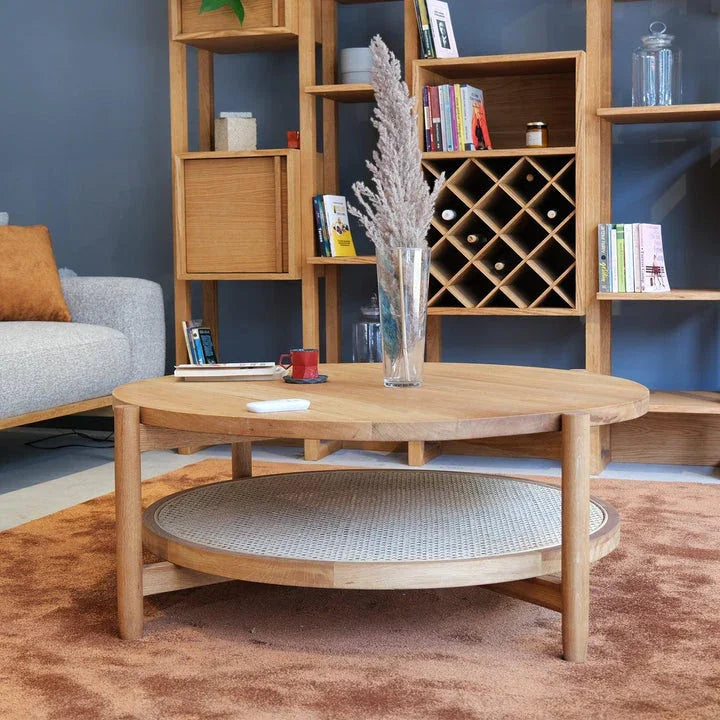 Meraki Solid Mango Wood Rounded Coffee Table for Living Room | Wooden Center Table