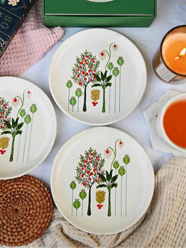 Bagh Tapas Plates for Sandwiches or Snacks | Set of 4 Printed Designer Plates