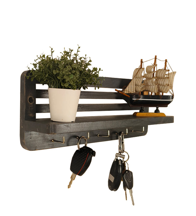 Regus Wooden Wall Shelf Organiser With Key Holders