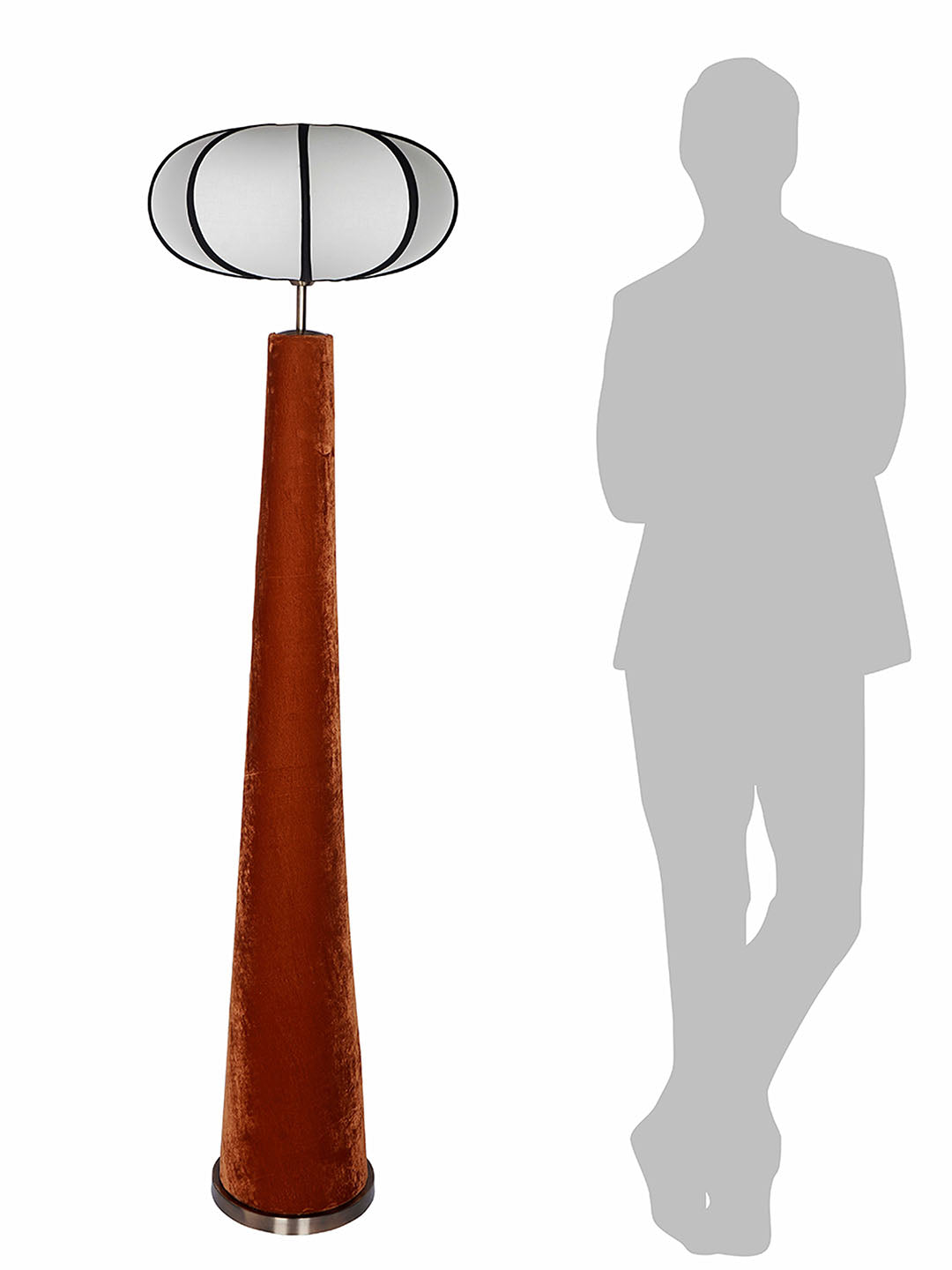 Modern Orange Velvet Conical Floor Lamp
  with Ivory Pumpkin Shade