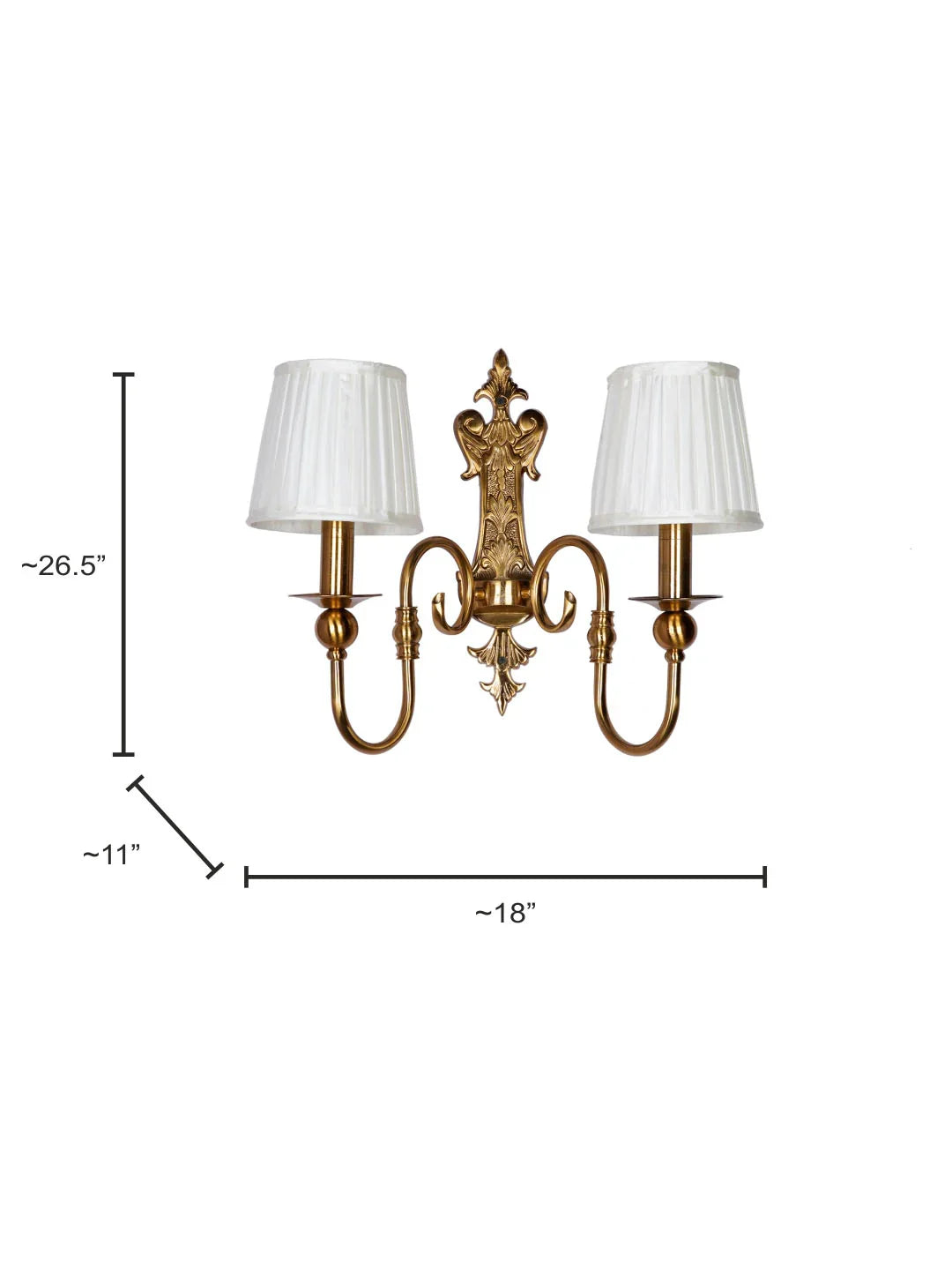 Gold European-style Double Light Steel Wall Sconce With 6 Inch Pleated Fabric Shades