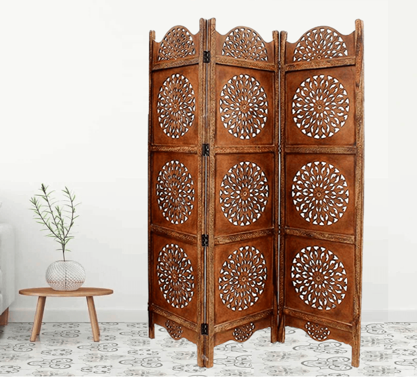 MDF Jali Room Divider with Handcrafted Mango Wood Frame