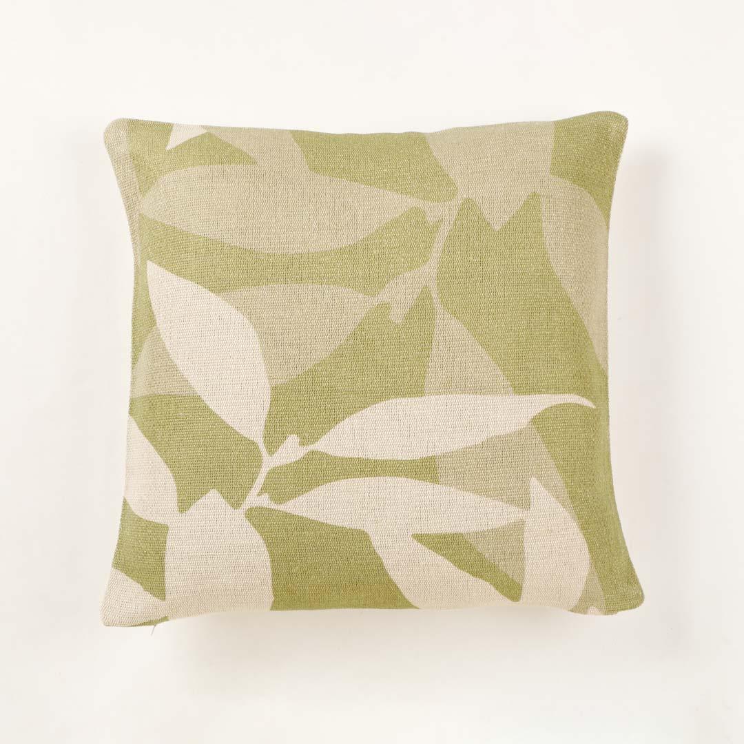 Canvas Printed Green Cushion Cover | Jute / Cotton