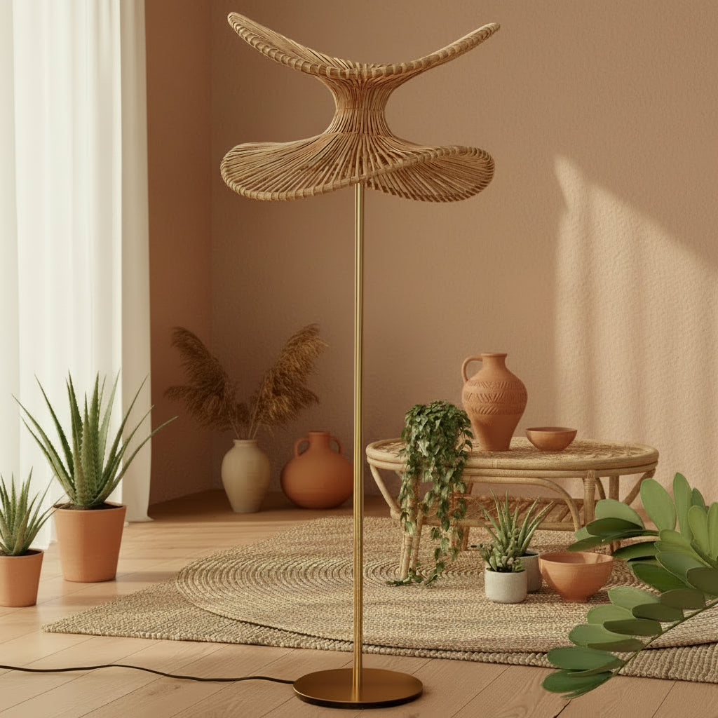 ALO Rattan Floor Lamp | Designer Standing Lamp for Living Room