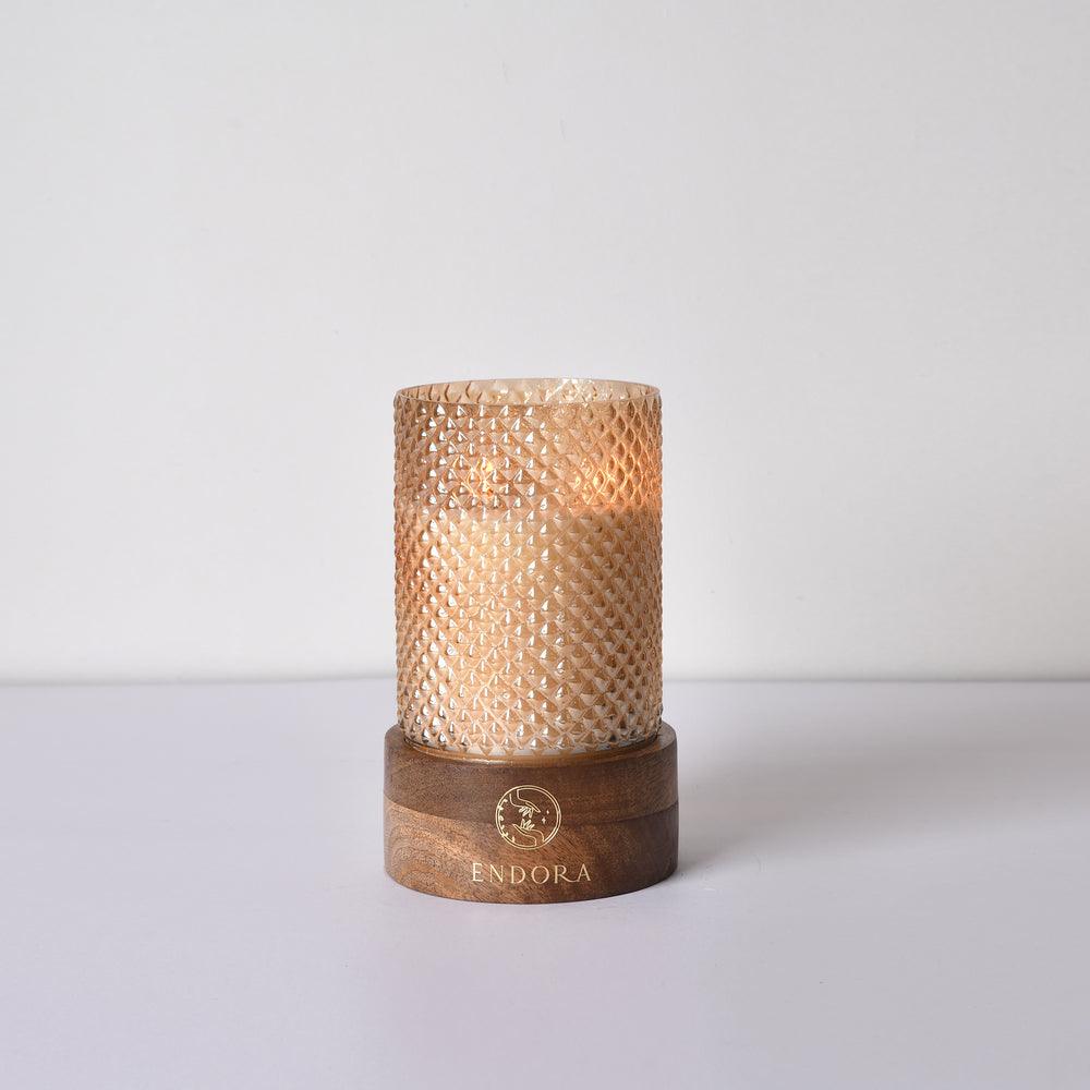 Diamond Cut Wooden Base Candle