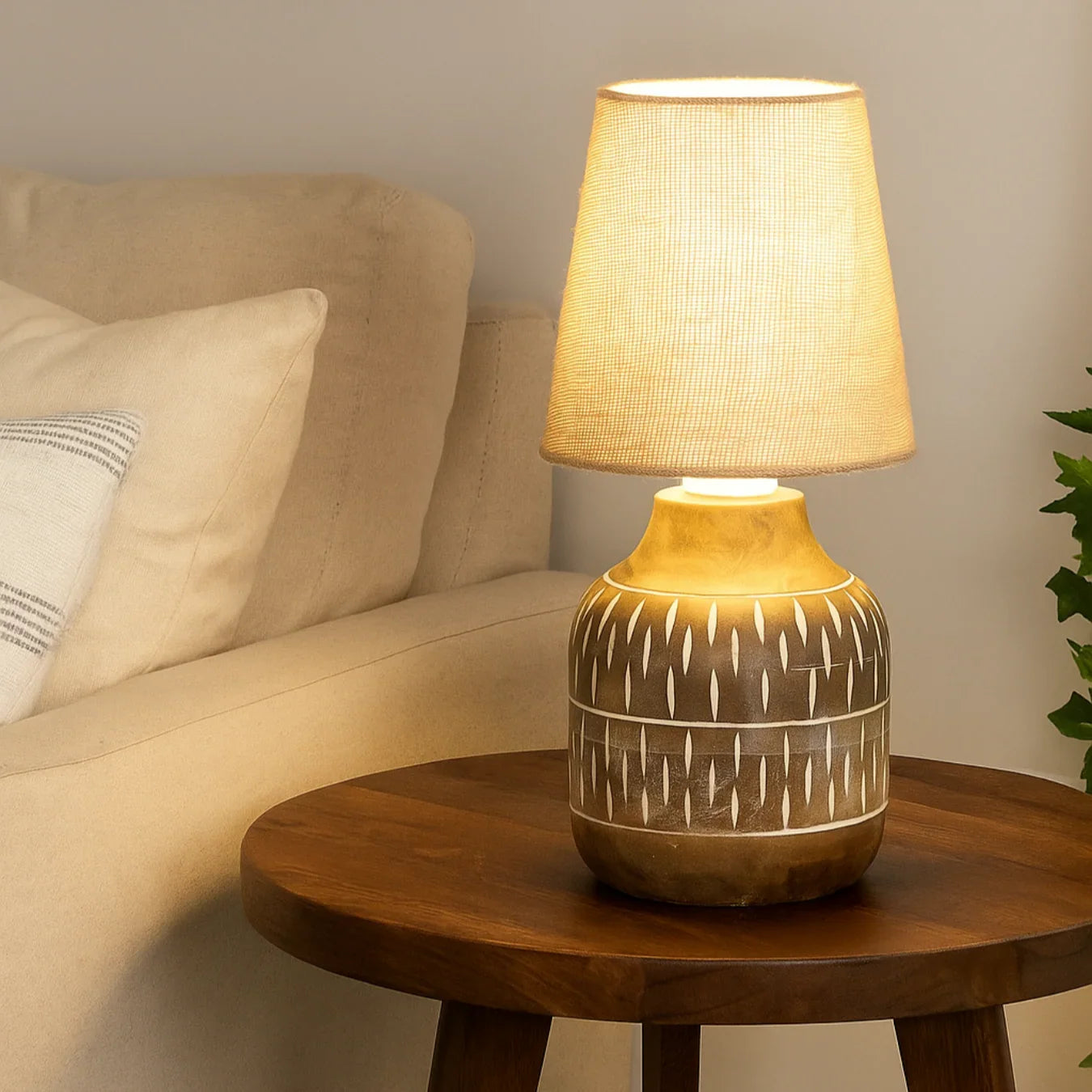 Wooden Table Lamp with Jute Shade