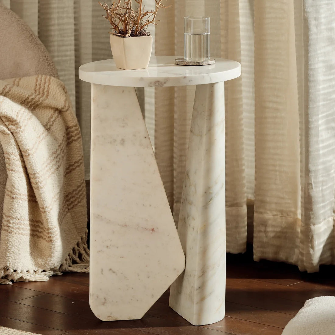 NULA White Marble Side Table | Modern Stone End Table