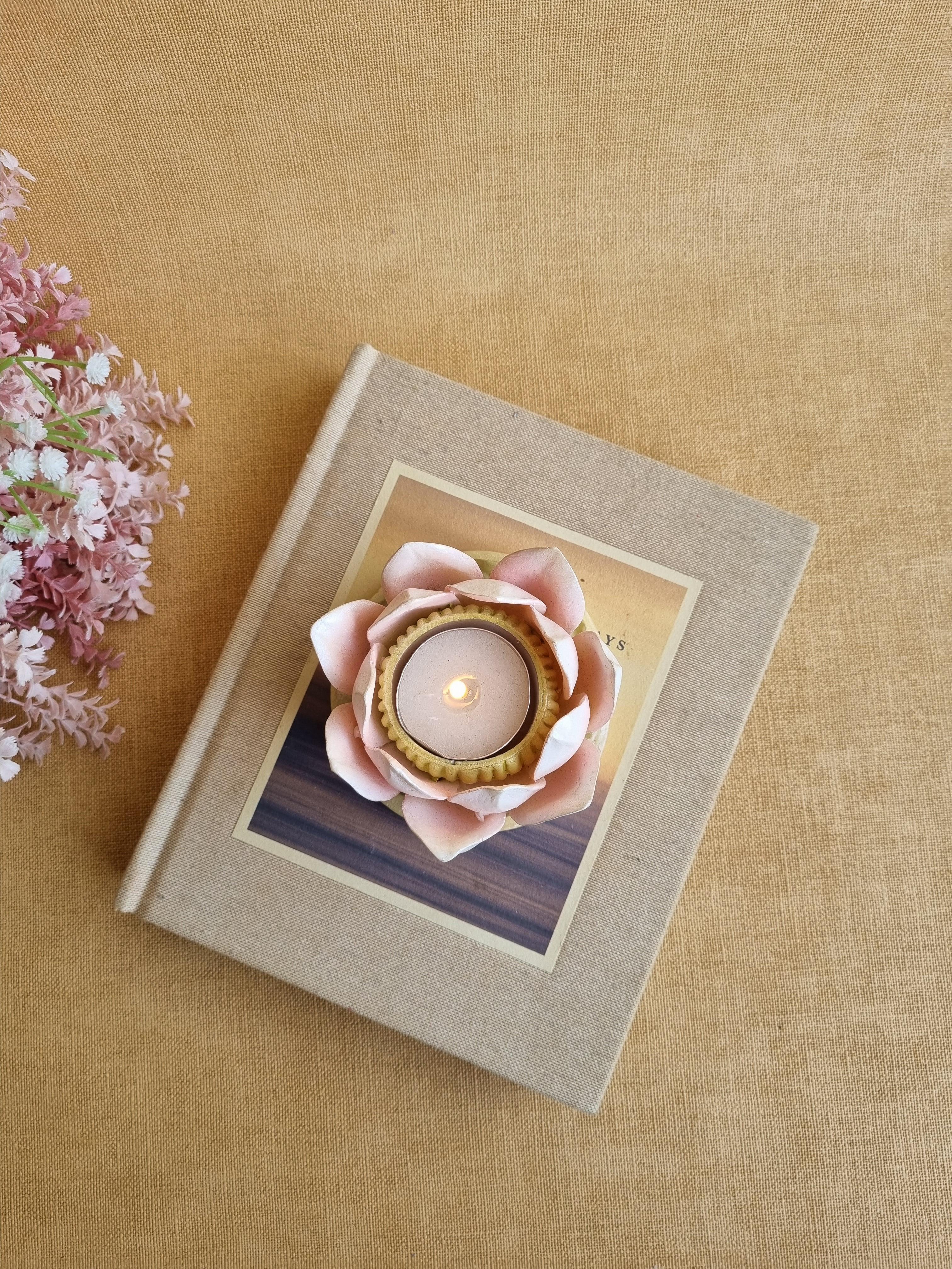 Pink Rose Base Tealight Holder | Decorative Tealight Candle Holder